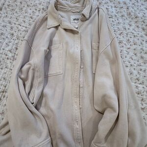 aerie Cream Fleece Button-Up Jacket